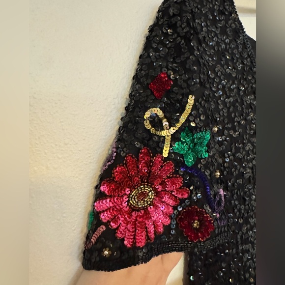 VTG Laurence Kazar Silk Beaded Party Dress Sequin Colorful Mini Medium EUC - Picture 5 of 10